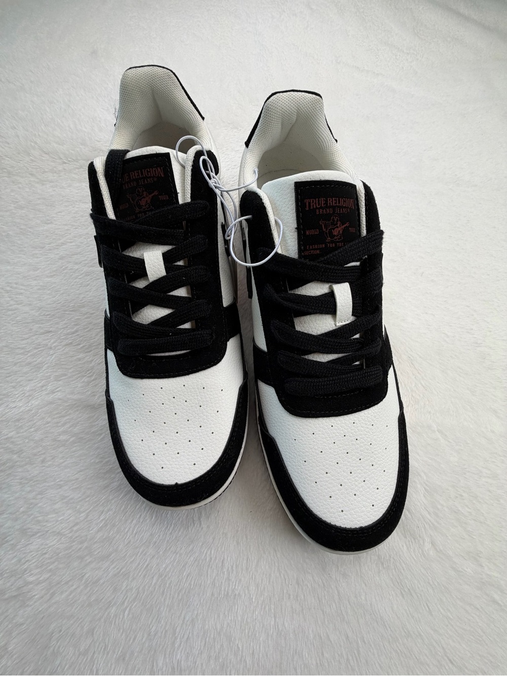 True Religion Men's Black and White Low-Top Sneakers with Contrast Details